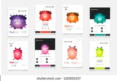 Abstract vector business template set. Brochure layout, cover modern design annual report, poster, A4 flyer with green squares, triangles, diagonal geometric shapes lines with texture background.
