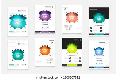 Abstract vector business template set. Brochure layout, cover modern design annual report, poster, A4 flyer with green squares, triangles, diagonal geometric shapes lines with texture background.
