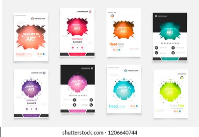 Abstract vector business template set. Brochure layout, cover modern design annual report, poster, A4 flyer with green squares, triangles, diagonal geometric shapes lines with texture background.