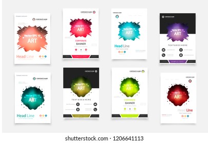 Abstract vector business template set. Brochure layout, cover modern design annual report, poster, A4 flyer with green squares, triangles, diagonal geometric shapes lines with texture background.