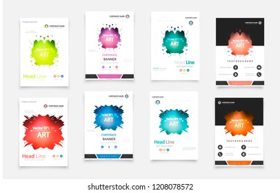Abstract vector business template set. Brochure layout, cover modern design annual report, poster, A4 flyer with green squares, triangles, diagonal geometric shapes lines with texture background.