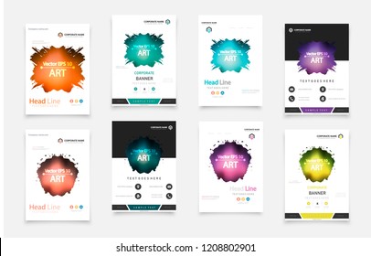 Abstract vector business template set. Brochure layout, cover modern design annual report, poster, A4 flyer with green squares, triangles, diagonal geometric shapes lines with texture background.