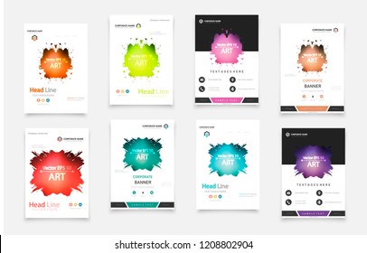 Abstract vector business template set. Brochure layout, cover modern design annual report, poster, A4 flyer with green squares, triangles, diagonal geometric shapes lines with texture background.