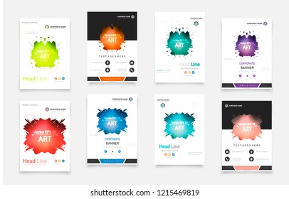 Abstract vector business template set. Brochure layout, cover modern design annual report, poster, A4 flyer with green squares, triangles, diagonal geometric shapes lines with texture background.