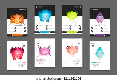 Abstract vector business template set. Brochure layout, cover modern design annual report, poster, A4 flyer with green squares, triangles, diagonal geometric shapes lines with texture background.