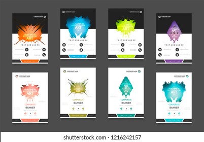 Abstract vector business template set. Brochure layout, cover modern design annual report, poster, A4 flyer with green squares, triangles, diagonal geometric shapes lines with texture background.