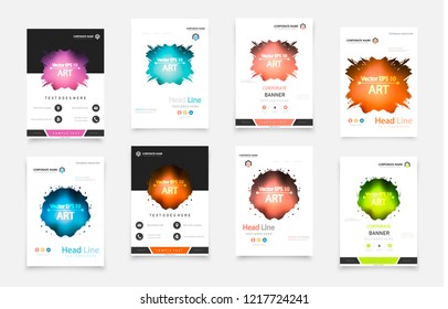 Abstract vector business template set. Brochure layout, cover modern design annual report, poster, A4 flyer with green squares, triangles, diagonal geometric shapes lines with texture background.