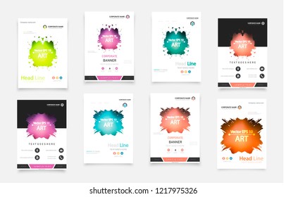 Abstract vector business template set. Brochure layout, cover modern design annual report, poster, A4 flyer with green squares, triangles, diagonal geometric shapes lines with texture background.