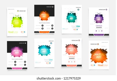 Abstract vector business template set. Brochure layout, cover modern design annual report, poster, A4 flyer with green squares, triangles, diagonal geometric shapes lines with texture background.