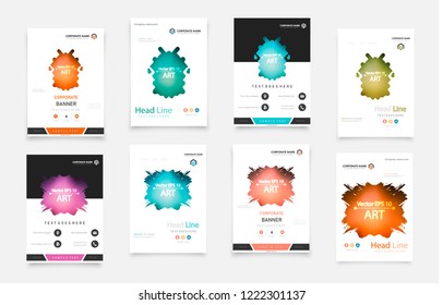 Abstract vector business template set. Brochure layout, cover modern design annual report, poster, A4 flyer with green squares, triangles, diagonal geometric shapes lines with texture background.
