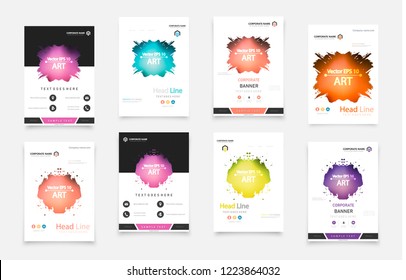 Abstract vector business template set. Brochure layout, cover modern design annual report, poster, A4 flyer with green squares, triangles, diagonal geometric shapes lines with texture background.