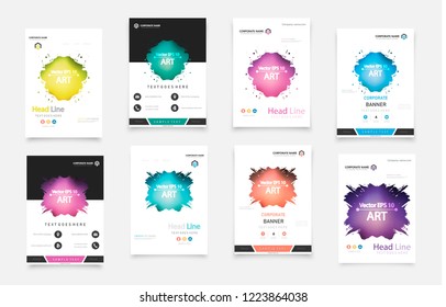 Abstract vector business template set. Brochure layout, cover modern design annual report, poster, A4 flyer with green squares, triangles, diagonal geometric shapes lines with texture background.