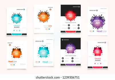 Abstract vector business template set. Brochure layout, cover modern design annual report, poster, A4 flyer with green squares, triangles, diagonal geometric shapes lines with texture background.