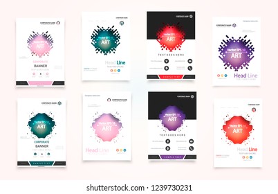 Abstract vector business template set. Brochure layout, cover modern design annual report, poster, A4 flyer with green squares, triangles, diagonal geometric shapes lines with texture background.
