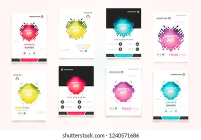 Abstract vector business template set. Brochure layout, cover modern design annual report, poster, A4 flyer with green squares, triangles, diagonal geometric shapes lines with texture background.
