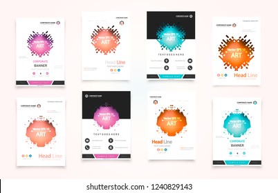Abstract vector business template set. Brochure layout, cover modern design annual report, poster, A4 flyer with green squares, triangles, diagonal geometric shapes lines with texture background.