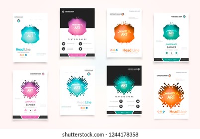 Abstract vector business template set. Brochure layout, cover modern design annual report, poster, A4 flyer with green squares, triangles, diagonal geometric shapes lines with texture background.