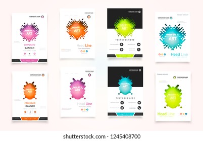 Abstract vector business template set. Brochure layout, cover modern design annual report, poster, A4 flyer with green squares, triangles, diagonal geometric shapes lines with texture background.