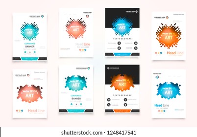 Abstract vector business template set. Brochure layout, cover modern design annual report, poster, A4 flyer with green squares, triangles, diagonal geometric shapes lines with texture background.