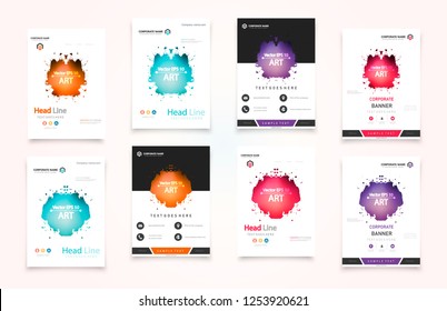 Abstract vector business template set. Brochure layout, cover modern design annual report, poster, A4 flyer with green squares, triangles, diagonal geometric shapes lines with texture background.