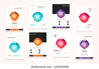 Abstract vector business template set. Brochure layout, cover modern design annual report, poster, A4 flyer with green squares, triangles, diagonal geometric shapes lines with texture background.