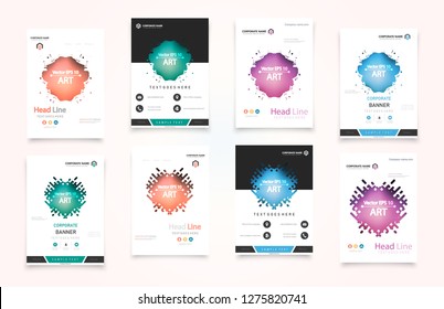 Abstract vector business template set. Brochure layout, cover modern design annual report, poster, A4 flyer with green squares, triangles, diagonal geometric shapes lines with texture background.