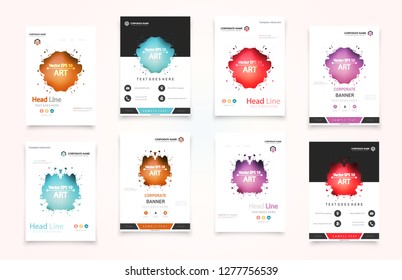 Abstract vector business template set. Brochure layout, cover modern design annual report, poster, A4 flyer with green squares, triangles, diagonal geometric shapes lines with texture background.