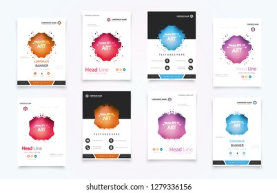 Abstract vector business template set. Brochure layout, cover modern design annual report, poster, A4 flyer with green squares, triangles, diagonal geometric shapes lines with texture background.