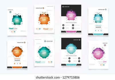 Abstract vector business template set. Brochure layout, cover modern design annual report, poster, A4 flyer with green squares, triangles, diagonal geometric shapes lines with texture background.