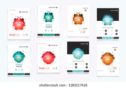Abstract vector business template set. Brochure layout, cover modern design annual report, poster, A4 flyer with green squares, triangles, diagonal geometric shapes lines with texture background.