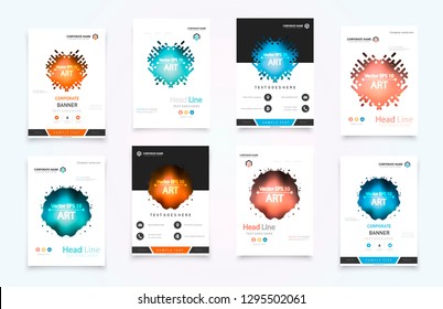 Abstract vector business template set. Brochure layout, cover modern design annual report, poster, A4 flyer with green squares, triangles, diagonal geometric shapes lines with texture background.