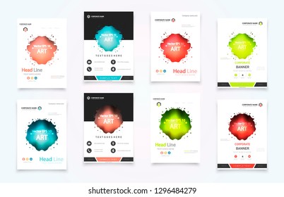 Abstract vector business template set. Brochure layout, cover modern design annual report, poster, A4 flyer with green squares, triangles, diagonal geometric shapes lines with texture background.