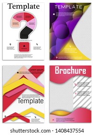 Abstract vector business template set. Brochure layout, cover modern design annual report, poster, A4 flyer with color squares, triangles, diagonal geometric shapes lines with texture background.