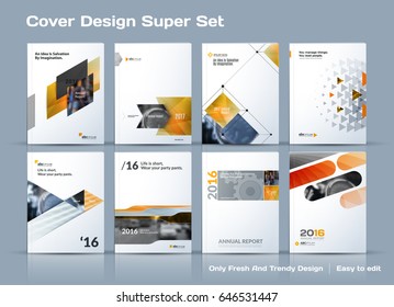 Abstract vector business template set. Brochure layout, cover modern design annual report, poster, A4 flyer with yellow squares, triangles, diagonal geometric shapes lines with texture background. 