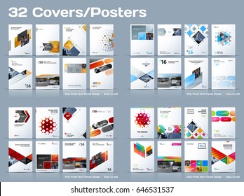 Abstract vector business template set. Brochure layout, cover modern design annual report, poster, A4 flyer with colourful squares, triangles, diagonal geometric shapes lines with texture background. 