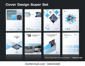 Abstract vector business template set. Brochure layout, cover modern design annual report, poster, A4 flyer with grey squares, triangles, diagonal geometric shapes lines with texture background. 