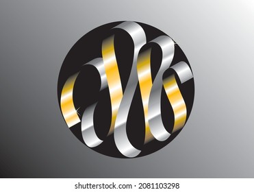 Una caligrafía vectorial abstracta de la palabra Alá con cinta cromada en un círculo negro.