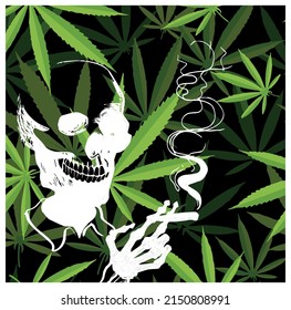 cannabis vector abstracto y cráneo