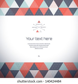 Abstract vector card. Multicolored triangles and grid.