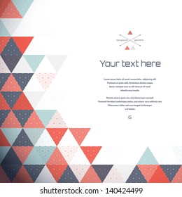 Abstract vector card. Multicolored triangles and grid.