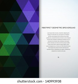 Abstract vector card. Multicolored triangles and grid.  Place for your text. Perfect for greetings, invitations, announcements or cover design.