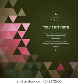 Abstract vector card. Multicolored triangles and stains. Place for your text. Perfect for greetings, invitations, announcements or cover design.