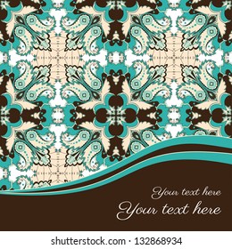 Abstract vector card with oriental floral elements. Colors are easily editable. Place for your text.