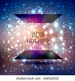 Abstract vector card with a place for text with lights flickering, bokeh and stars constellation cosmos background
