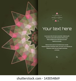 Abstract vector card with round pattern. Multicolored triangles and stains. Place for your text. Perfect for greetings, invitations, announcements or cover design.