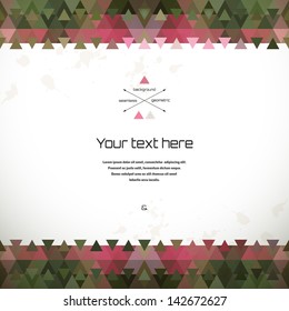 Abstract vector card. Seamless  background and border. Multicolored triangles and stains.