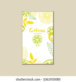 Abstract vector card with slices of juicy lime and lemon. Healthy nutrition. Organic food. Tropical fruit. Eco product. Design for juice packaging or promo poster