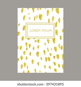 Abstract vector card template with gold dust glitter. 100% vector. Gold sparkles isolated on white background. Design for wedding card, valentine, save the date, web.