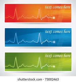 Abstract, vector cardiogram banner set