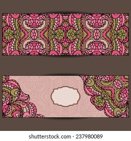 Abstract vector cards set with tribal ethnic background ,  pattern,label.Multicolor ornament.